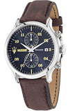 Maserati Epoca Chronograph Blue Dial Brown Leather Strap Watch For Men - R8871618001