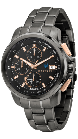 Maserati Successo Solar Black Dial Grey Steel Strap Watch For Men - R8873645001