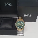 Hugo Boss Allure Chronograph Green Dial Gold Steel Strap Watch for Men - 1513923