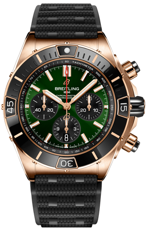 Breitling Super Chronomat B01 44 Green Dial Black Rubber Strap Watch for Men - RB01361A1L1S1