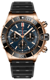 Breitling Chronomat B01 44 18K Red Gold Blue Dial Black Rubber Strap Watch for Men - RB01362A1C1S1