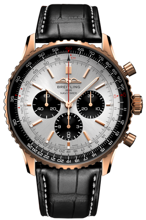 Breitling Navitimer B01 Chronograph 46 Silver Dial Black Leather Strap Watch for Men - RB0137241G1P1