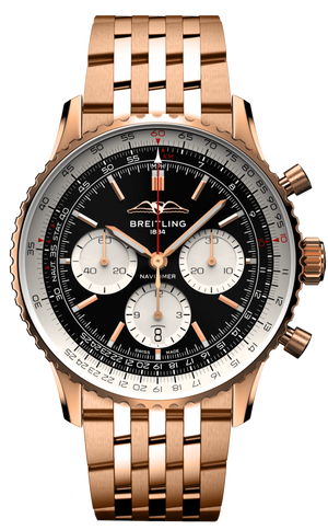 Breitling Navitimer B01 Chronograph 43 Black Dial Rose Gold Steel Strap Watch for Men - RB0138211B1R1