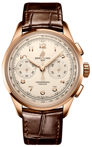 Breitling Premier B09 Chronograph 40 White Dial Brown Leather Strap Watch for Men - RB0930371G1P1