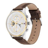 Tommy Hilfiger Weston Chronograph Silver Dial Brown Leather Strap Watch For Men - 1710501