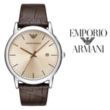 Emporio Armani Luigi Analog Bronze Dial Brown Leather Strap Watch For Men - AR11096