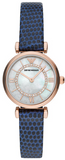 Emporio Armani Gianni T-Bar Analog Mother of Pearl Dial Blue Leather Strap Watch For Women - AR11468