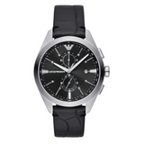 Emporio Armani Claudio Chronograph Black Dial Black Leather Strap Watch For Men - AR11542