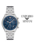 Emporio Armani Luigi Chronograph Quartz Blue Dial Silver Steel Strap Watch For Men - AR1974