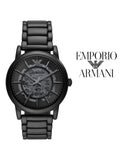 Emporio Armani Meccanico Skeleton Black Dial Black Steel Strap Watch For Men - AR60045