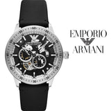 Emporio Armani Renato Chronograph Automatic Black Dial Black Leather Strap Watch For Men - AR60051