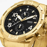 Fossil Bronson Chronograph Black Dial Gold Steel Strap Watch for Men - FS5877