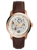 Fossil Townsman Automatic Skeleton White Dial Brown Leather Strap Watch for Men - ME3078