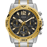 Guess Commander Chronograph Black Dial Two Tone Steel Strap Watch for Men - GW0056G4