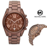 Michael Kors Bradshaw Chronograph Brown Dial Brown Steel Strap Watch For Women - MK6247