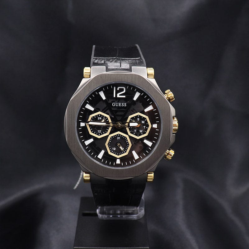 Guess Edge Chronograph Black Dial Black Leather Strap Watch For Men - GW0492G1