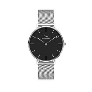 Daniel Wellington Petite Sterling Black Dial Silver Mesh Bracelet Watch For Women - DW00100304