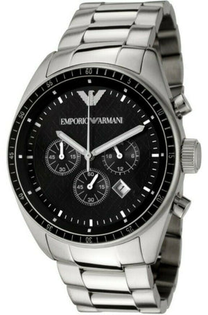 Emporio Armani Sportivo Chronograph Black Dial Silver Stainless Steel Watch For Men - AR0585