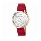 Emporio Armani Kappa Classic Quartz Silver Dial Red Leather Strap Watch For Women - AR11114