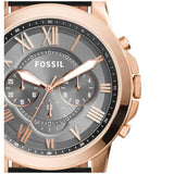 Fossil Grant Chronograph Grey Dial Black Leather Strap Watch for Men - FS5085