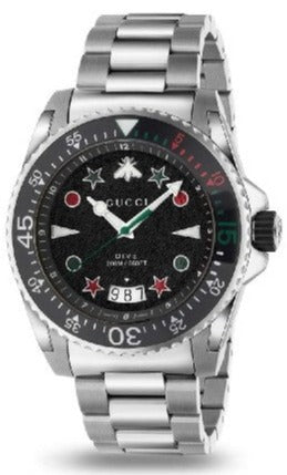 Gucci Dive Quartz Black Dial Silver Steel Strap Watch For Men - YA136221