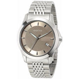 Gucci G Timeless Brown Dial Silver Steel Strap Watch For Men - YA126406