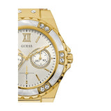 Guess Limelight Quartz Silver Dial Golden Leather Strap Watch For Women - W0775L2