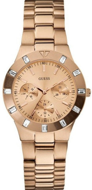 Guess Glisten Multifunction Quartz Rose Gold Dial Rose Gold Steel Strap Watch For Women - W16017L1