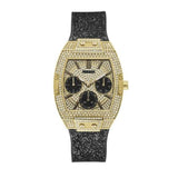 Guess Raven Diamonds Champagne Dial Black Rubber Strap Watch For Women - GW0105L2