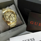 Guess Crystal Multifunction Gold Dial Gold Steel Strap Watch for Women - W0778L2