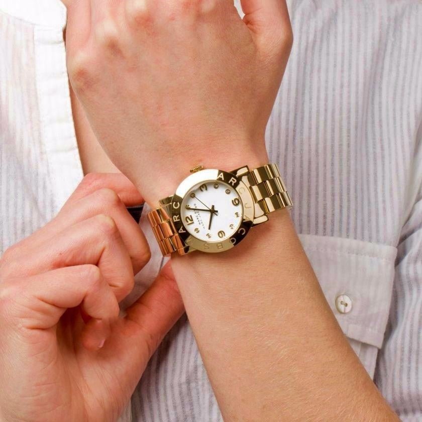 Marc Jacobs Amy White Dial Gold Steel Strap Watch for Women - MBM3056