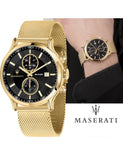 Maserati Epoca 42mm Black Dial Gold Mesh Bracelet Watch For Men - R8873618007