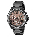 Michael Kors Wren Chronograph Gold Diamonds Dial Black Steel Strap Watch for Women - MK5879