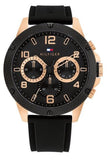 Tommy Hilfiger Blaze Multifunction Black Dial Black Rubber Strap Watch For Men - 1792028