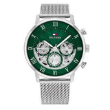 Tommy Hilfiger Legend Chronograph Green Dial Silver Mesh Bracelet Watch For Men - 1710567