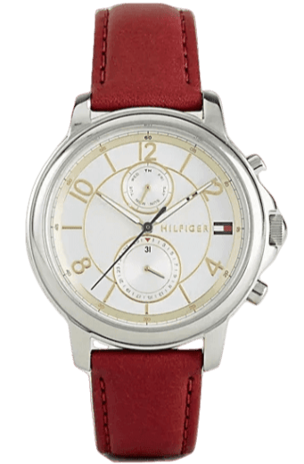 Tommy Hilfiger Claudia White Dial Red Leather Strap Watch for Women - 1781816