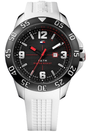 Tommy Hilfiger Sport Black Dial White Rubber Strap Watch for Men - 1790986