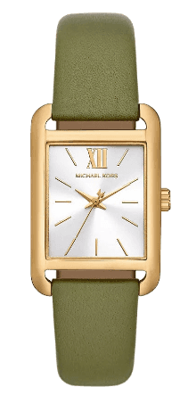 Michael Kors Monroe Three-Hand Silver Dial Green Leather Strap Watch for Women - MKO1028