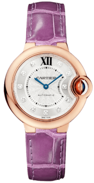 Cartier Ballon Bleu Diamonds White Dial Pink Leather Strap Watch for Women - WE902050