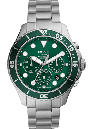 Fossil FB-03 Chronograph Green Dial Silver Steel Strap Watch for Men - FS5726