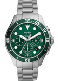 Fossil FB-03 Chronograph Green Dial Silver Steel Strap Watch for Men - FS5726