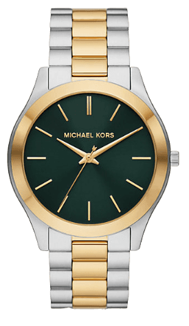 Michael Kors Slim Runway Quartz Green Dial Two Tone Steel Strap Watch for Women - MK9149