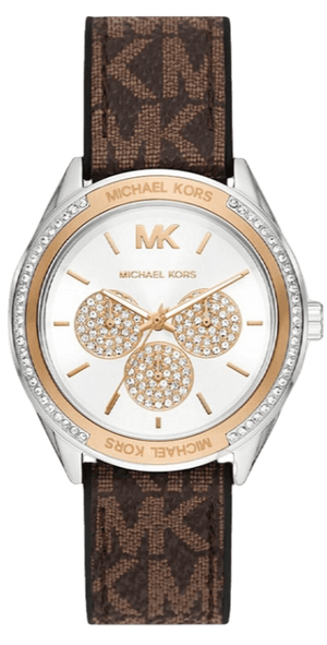 Michael Kors Jessa Multifunction Silver Dial Brown Leather Strap Watch For Women - MK7205