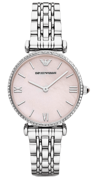 Emporio Armani Gianni T Bar Pink Mother of Pearl Dial Silver Steel Strap Watch For Women - AR1779