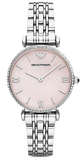 Emporio Armani Gianni T Bar Pink Mother of Pearl Dial Silver Steel Strap Watch For Women - AR1779