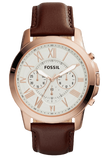 Fossil Grant Chronograph White Dial Brown Leather Strap Watch for Men - FS4991