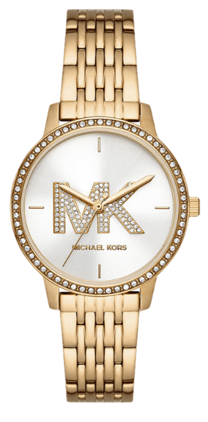 Michael Kors Three Hand Silver Dial Gold Steel Strap Watch for Women - MK1051