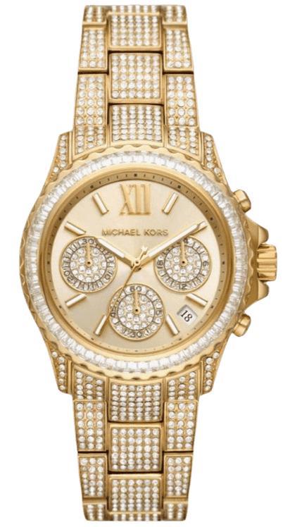 Michael Kors Everest Chronograph Crystals Gold Dial Gold Steel Strap Watch For Women - MK7254