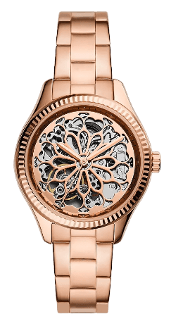 Fossil Rye Automatic Skeleton Rose Gold Dial Rose Gold Steel Strap Watch for Women - BQ3754