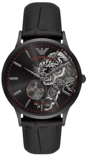 Emporio Armani Meccanico Skeleton Black Dial Black Leather Strap Watch For Men - AR60046